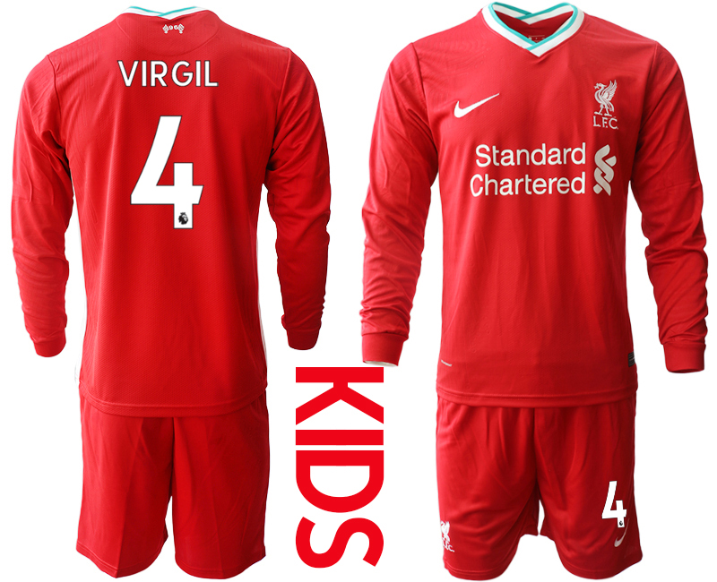 2021 Liverpool home long sleeves Youth #4 soccer jerseys